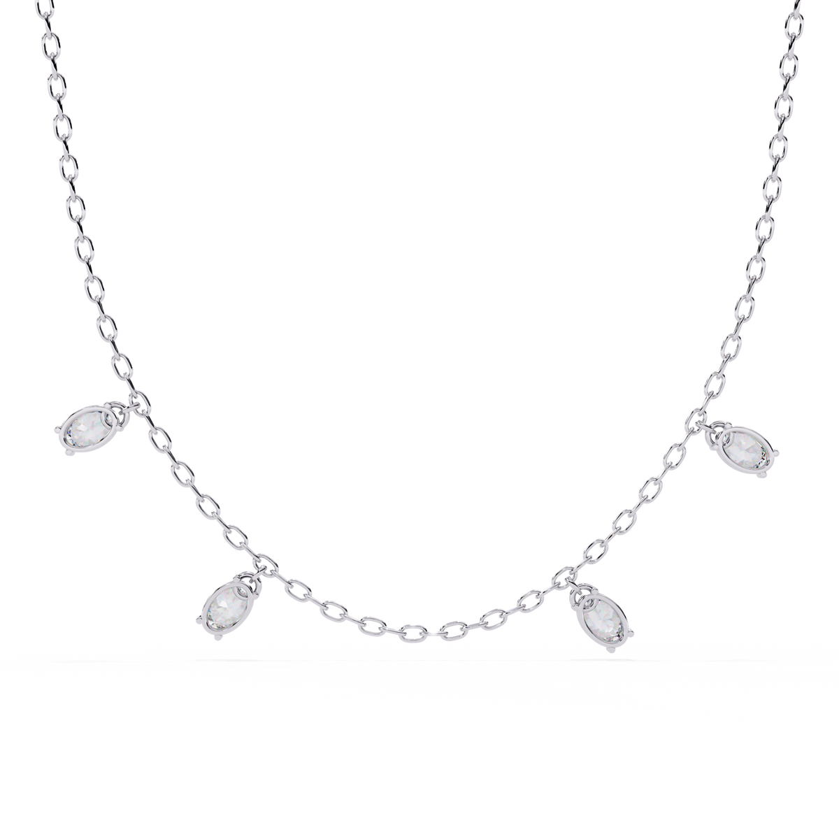 Four Bezel Set Oval Cut Natural Diamond Necklace