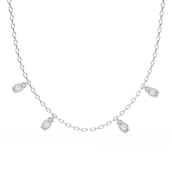 Four Bezel Set Oval Cut Natural Diamond Necklace