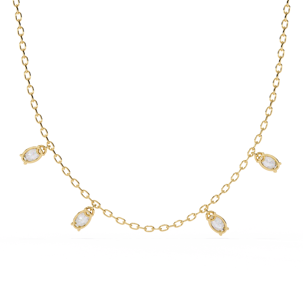 Four Bezel Set Oval Cut Natural Diamond Necklace