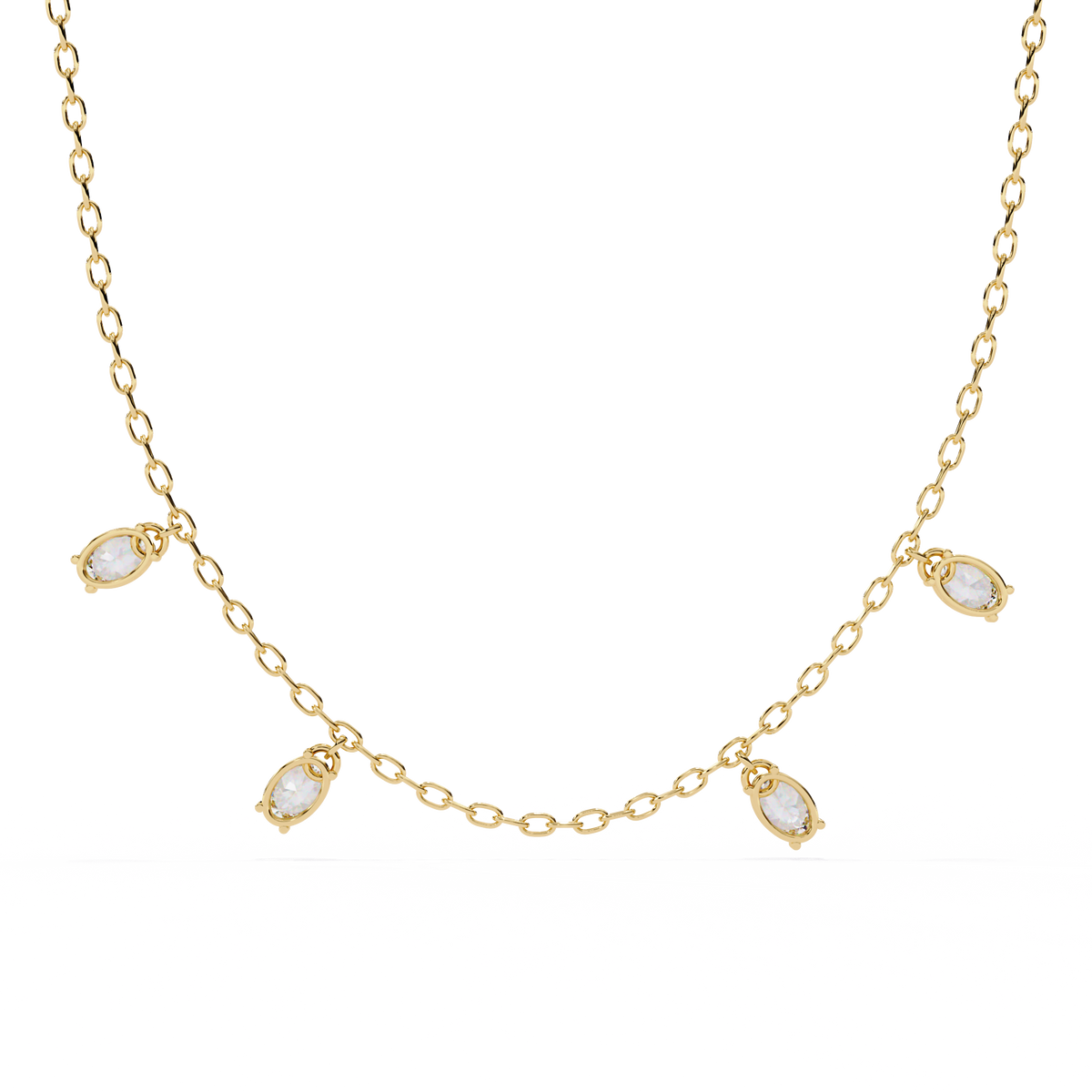 Four Bezel Set Oval Cut Natural Diamond Necklace