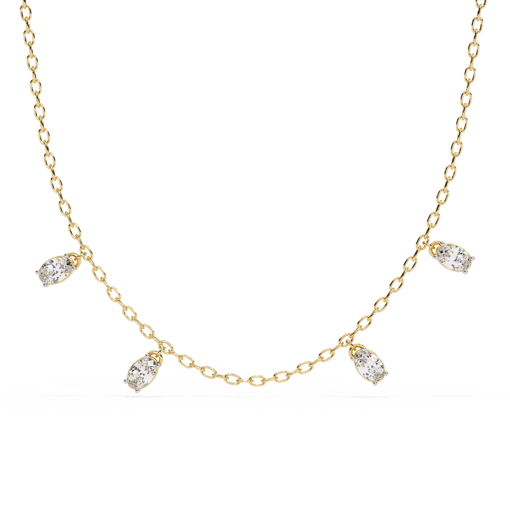 Four Bezel Set Oval Cut Natural Diamond Necklace