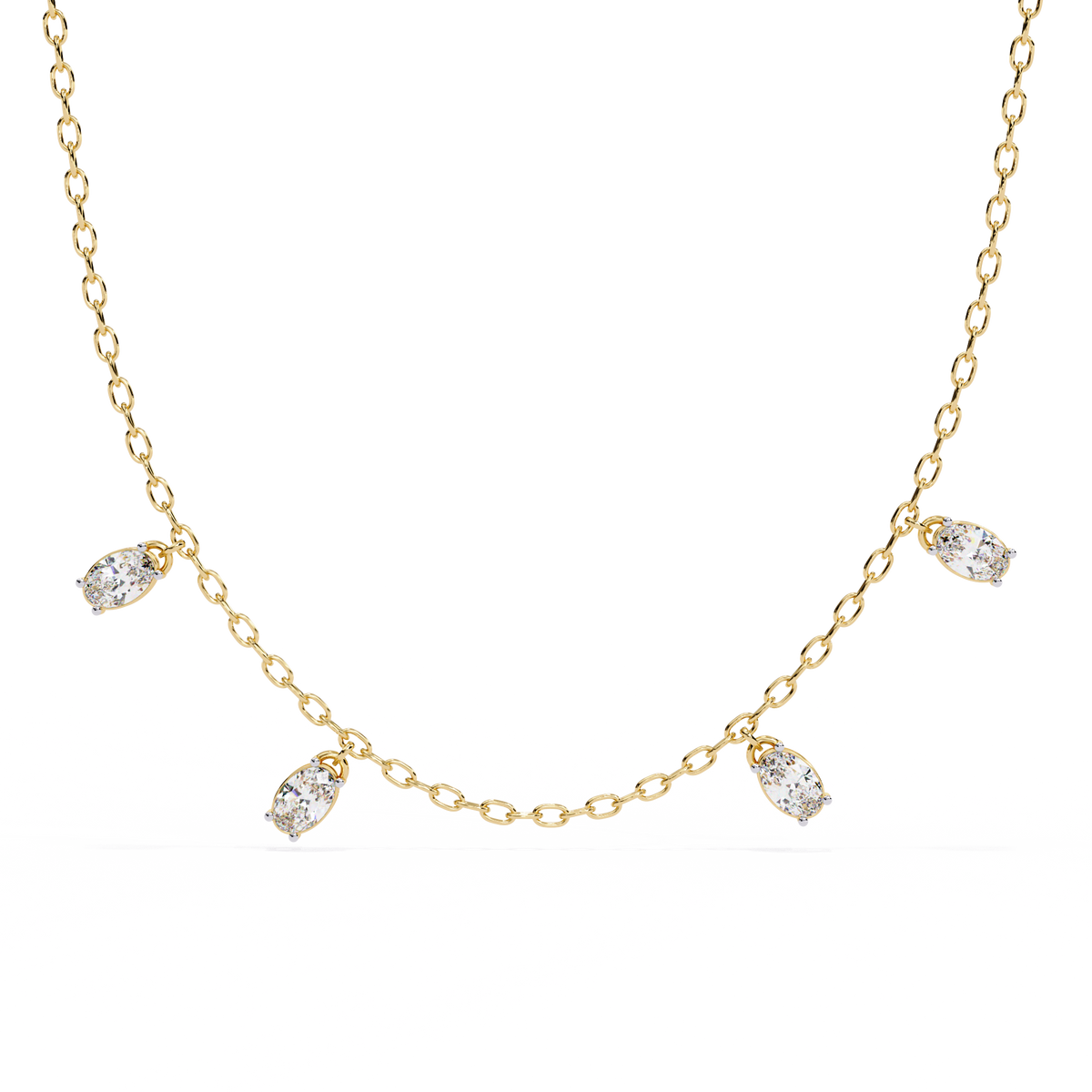 Four Bezel Set Oval Cut Natural Diamond Necklace