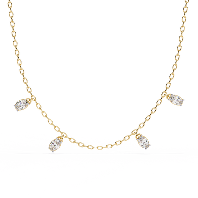 Four Bezel Set Oval Cut Natural Diamond Necklace