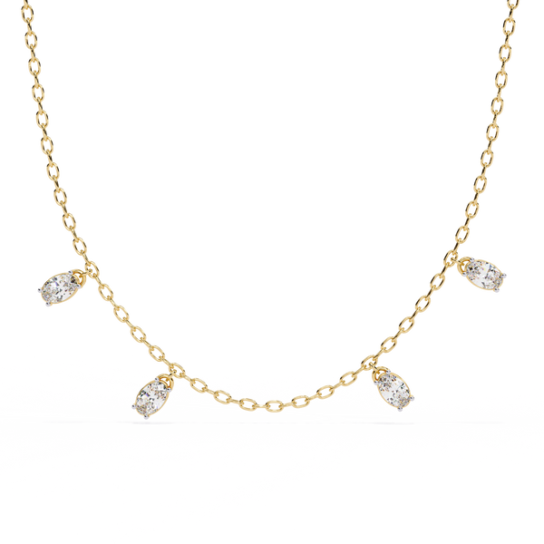 Four Bezel Set Oval Cut Natural Diamond Necklace