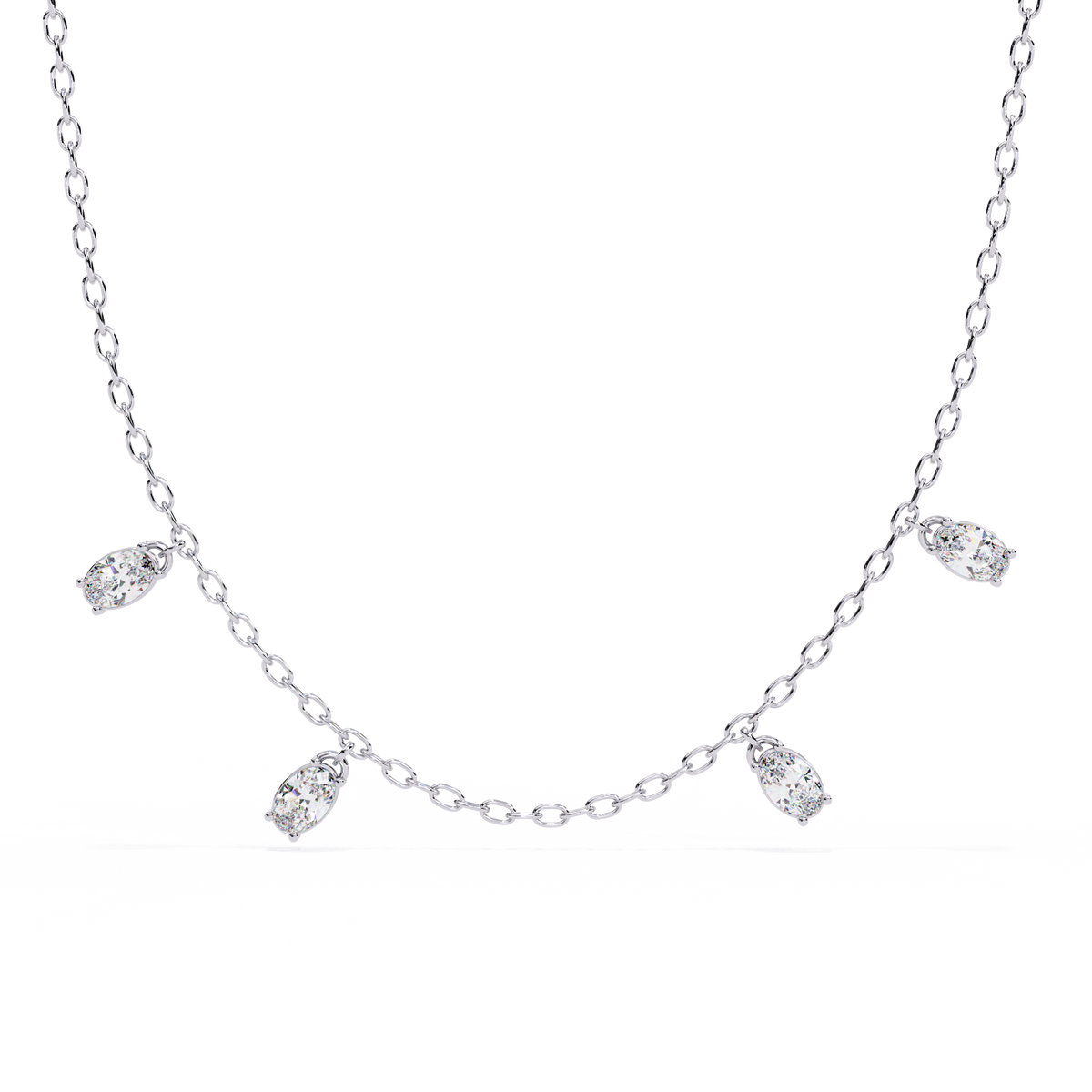 Four Bezel Set Oval Cut Natural Diamond Necklace