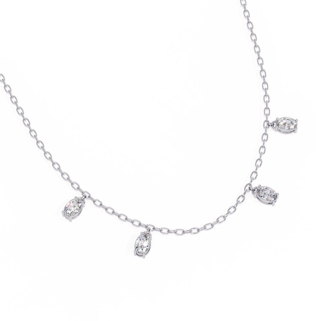 Four Bezel Set Oval Cut Natural Diamond Necklace
