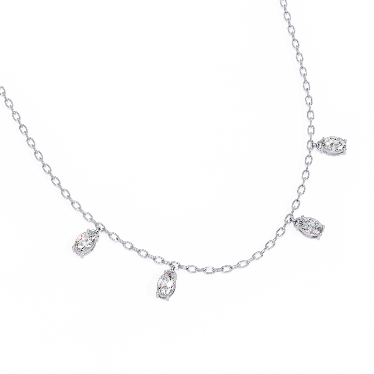 Four Bezel Set Oval Cut Natural Diamond Necklace