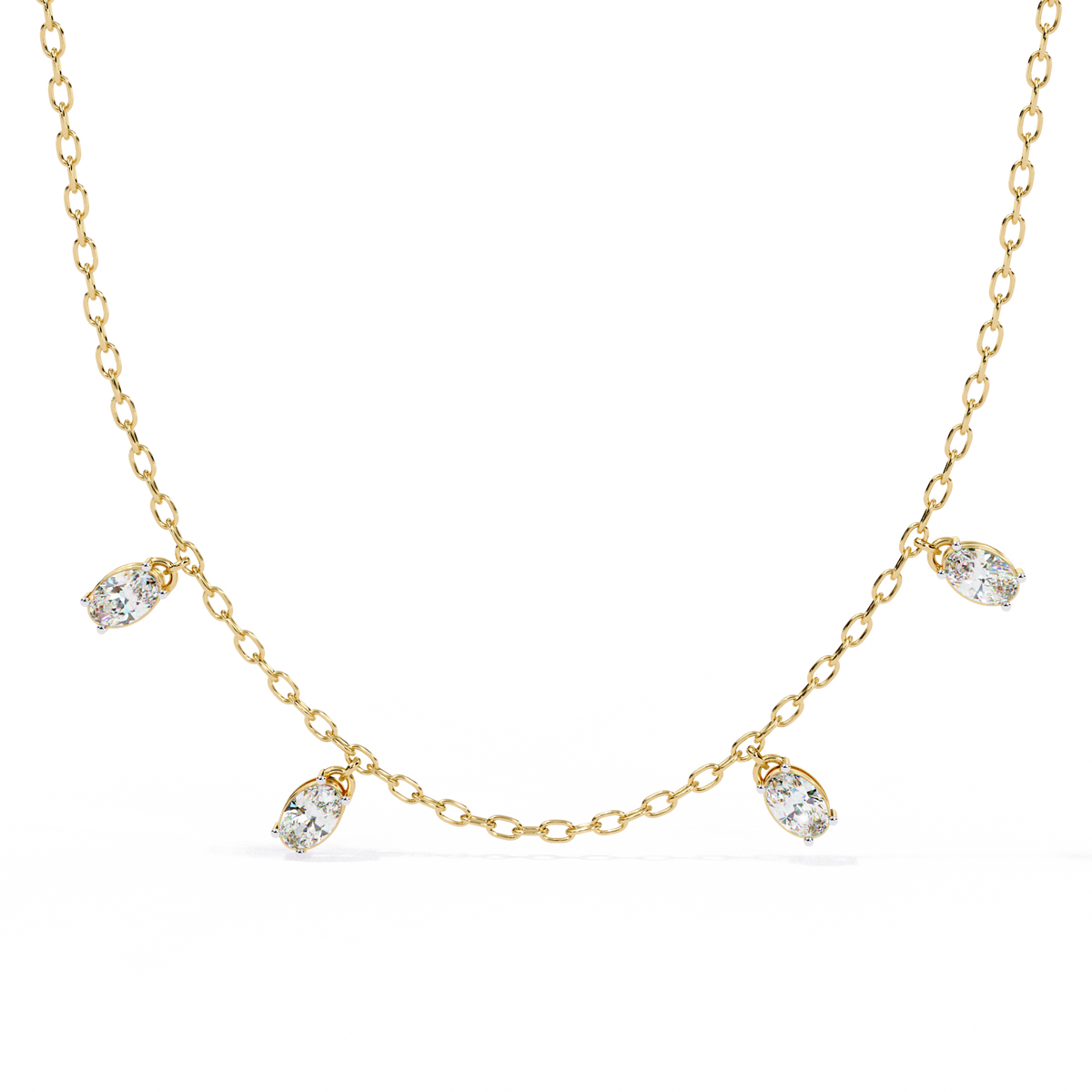 Four Bezel Set Oval Cut Natural Diamond Necklace
