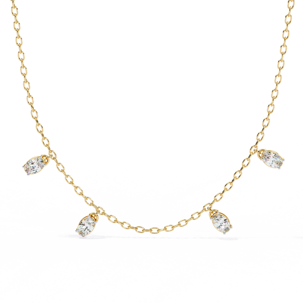 Four Bezel Set Oval Cut Natural Diamond Necklace