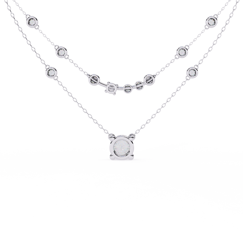 White Gold Layered Solitaire & Station Diamond Necklace