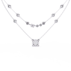 White Gold Layered Solitaire & Station Diamond Necklace