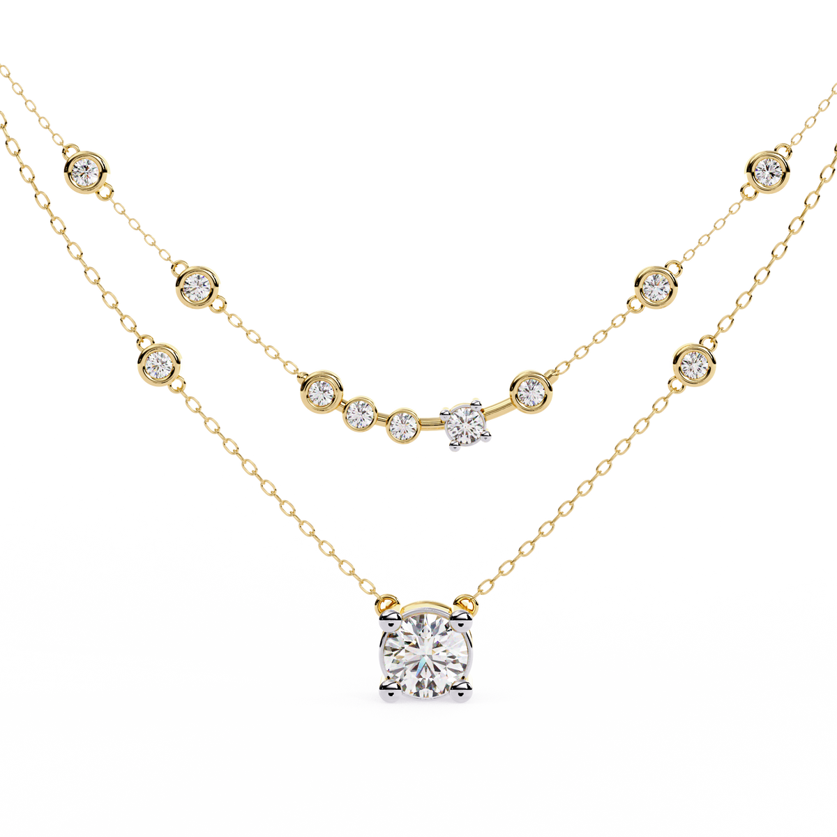 Yellow Gold Lumina Solitaire Layer Diamond Necklace