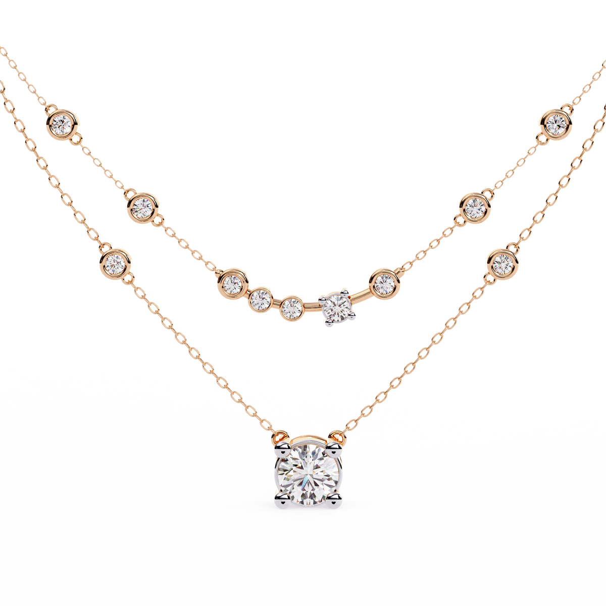 Rose Gold Lumina Solitaire Layer Diamond Necklace