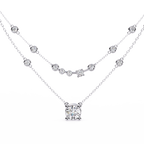 White Gold Layered Solitaire & Station Diamond Necklace