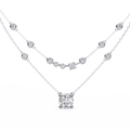 White Gold Layered Solitaire & Station Diamond Necklace