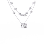 White Gold Layered Solitaire & Station Diamond Necklace