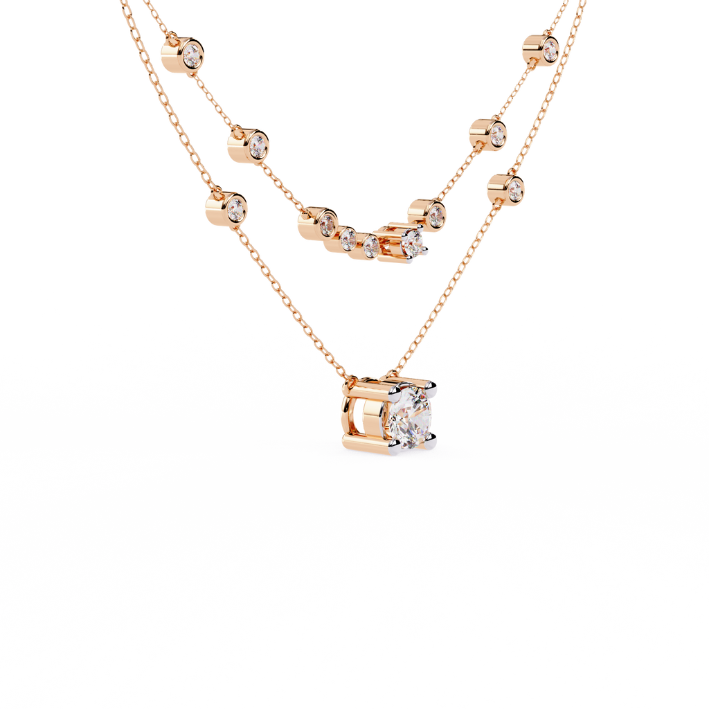 Rose Gold Lumina Solitaire Layer Diamond Necklace
