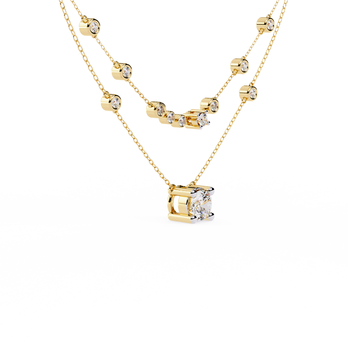 Yellow Gold Lumina Solitaire Layer Diamond Necklace