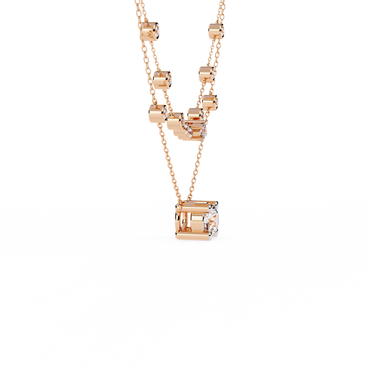 Rose Gold Lumina Solitaire Layer Diamond Necklace