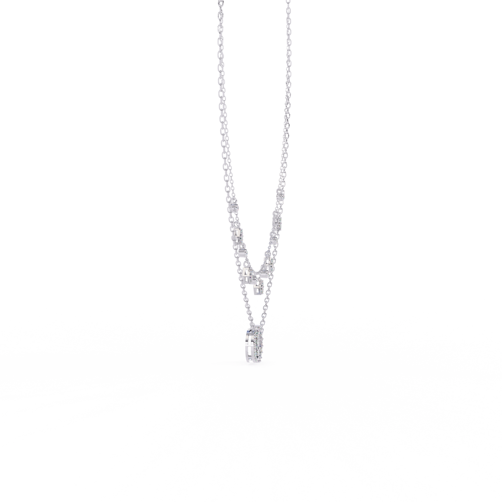 White Gold Interlocking Circles & Charm Layered Necklace