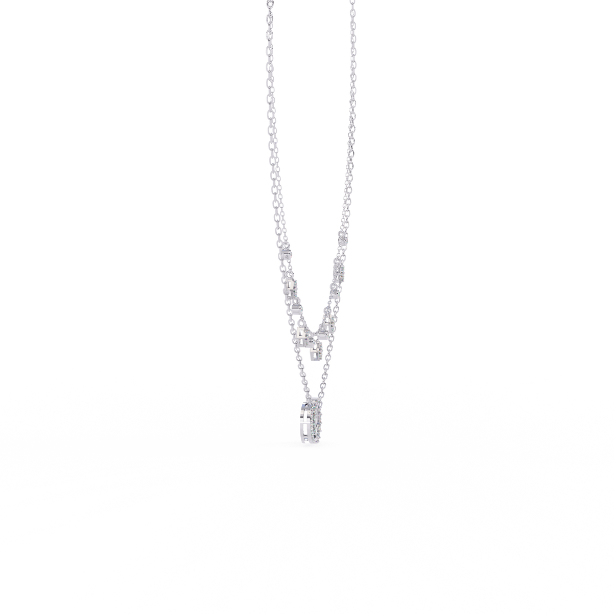 White Gold Interlocking Circles & Charm Layered Necklace