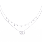 White Gold Interlocking Circles & Charm Layered Necklace