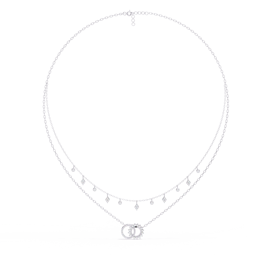 White Gold Interlocking Circles & Charm Layered Necklace