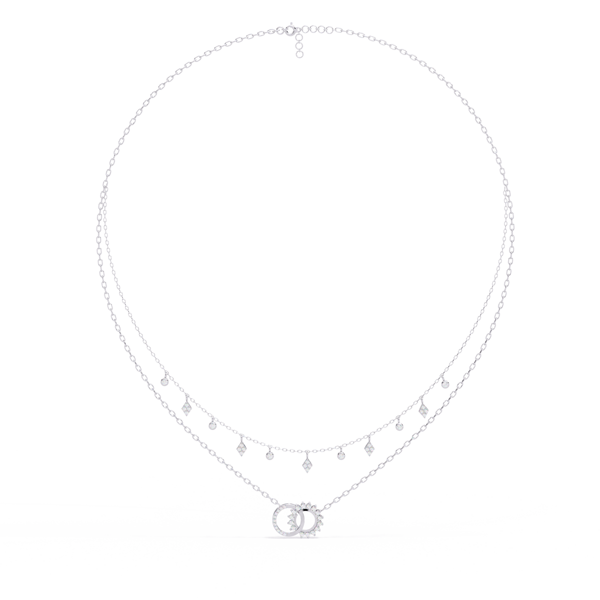 White Gold Interlocking Circles & Charm Layered Necklace