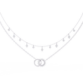 White Gold Interlocking Circles & Charm Layered Necklace