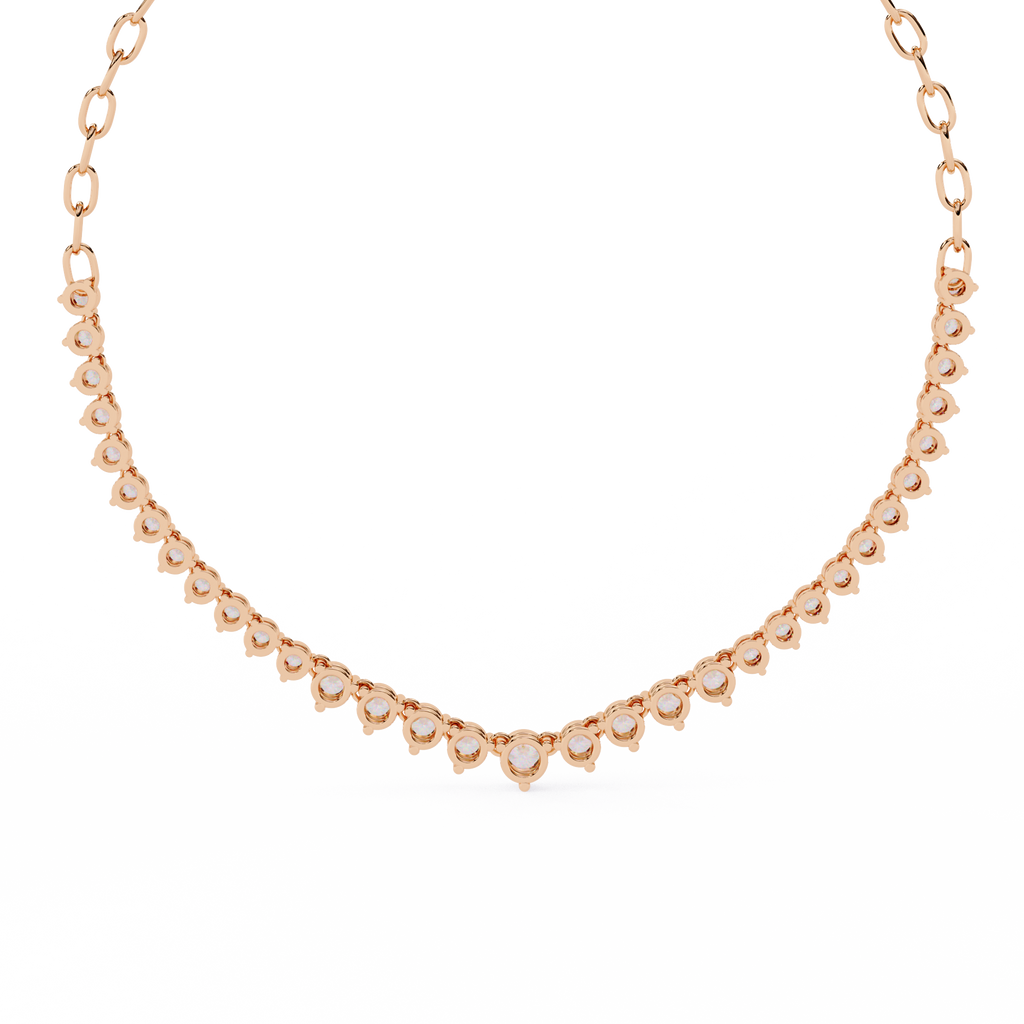 Rose Gold Crescendo Three-Prong Diamond Tennis Necklace