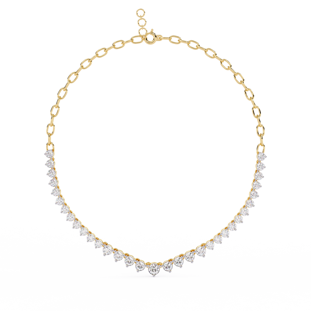 Yellow Gold Crescendo Three-Prong Diamond Tennis Necklace