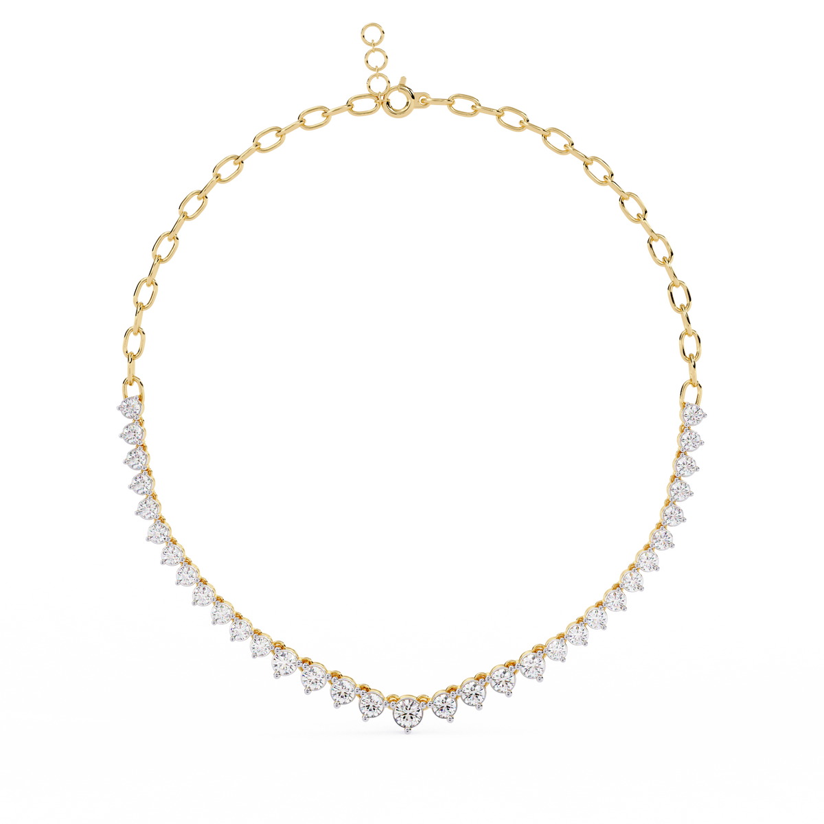 Yellow Gold Crescendo Three-Prong Diamond Tennis Necklace