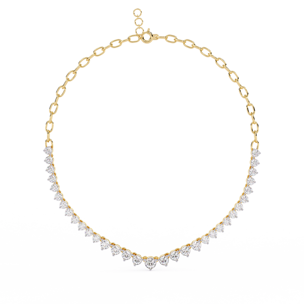 Yellow Gold Crescendo Three-Prong Diamond Tennis Necklace
