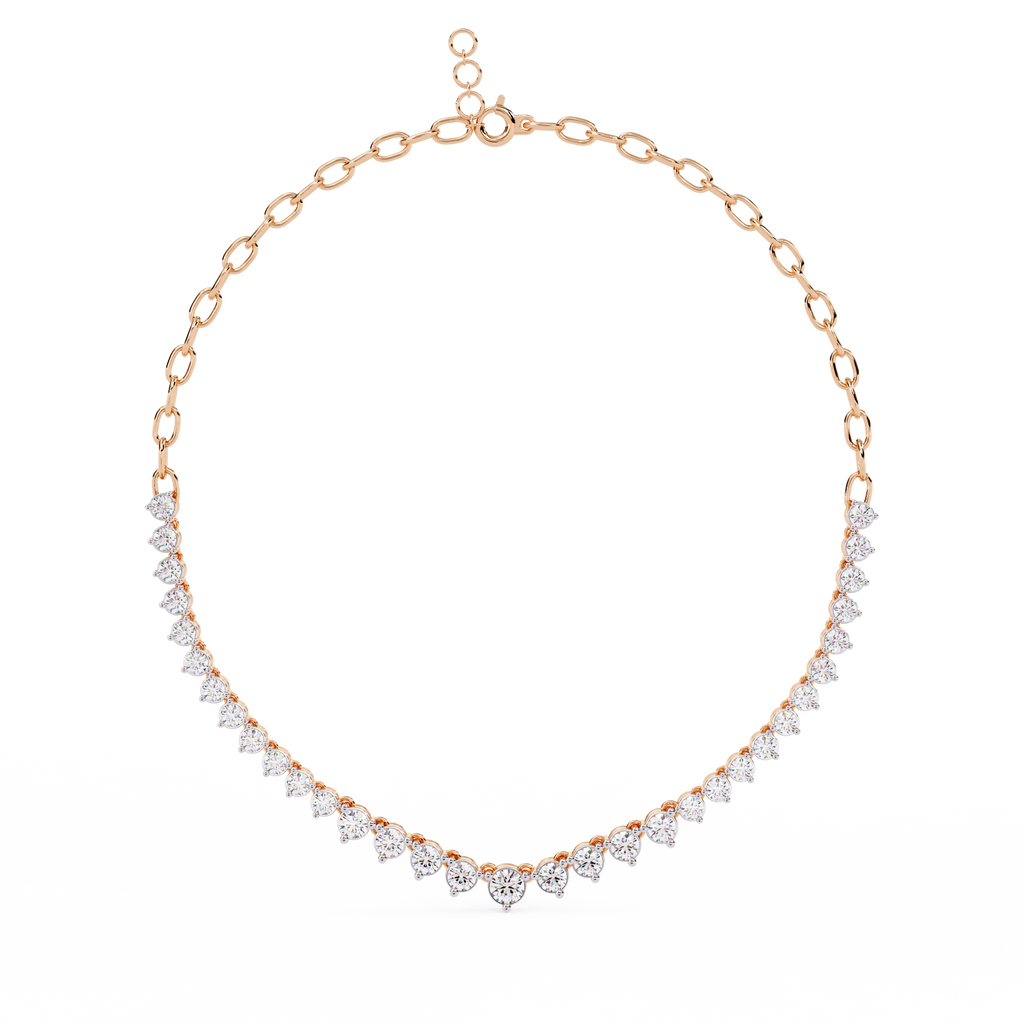 Rose Gold Crescendo Three-Prong Diamond Tennis Necklace