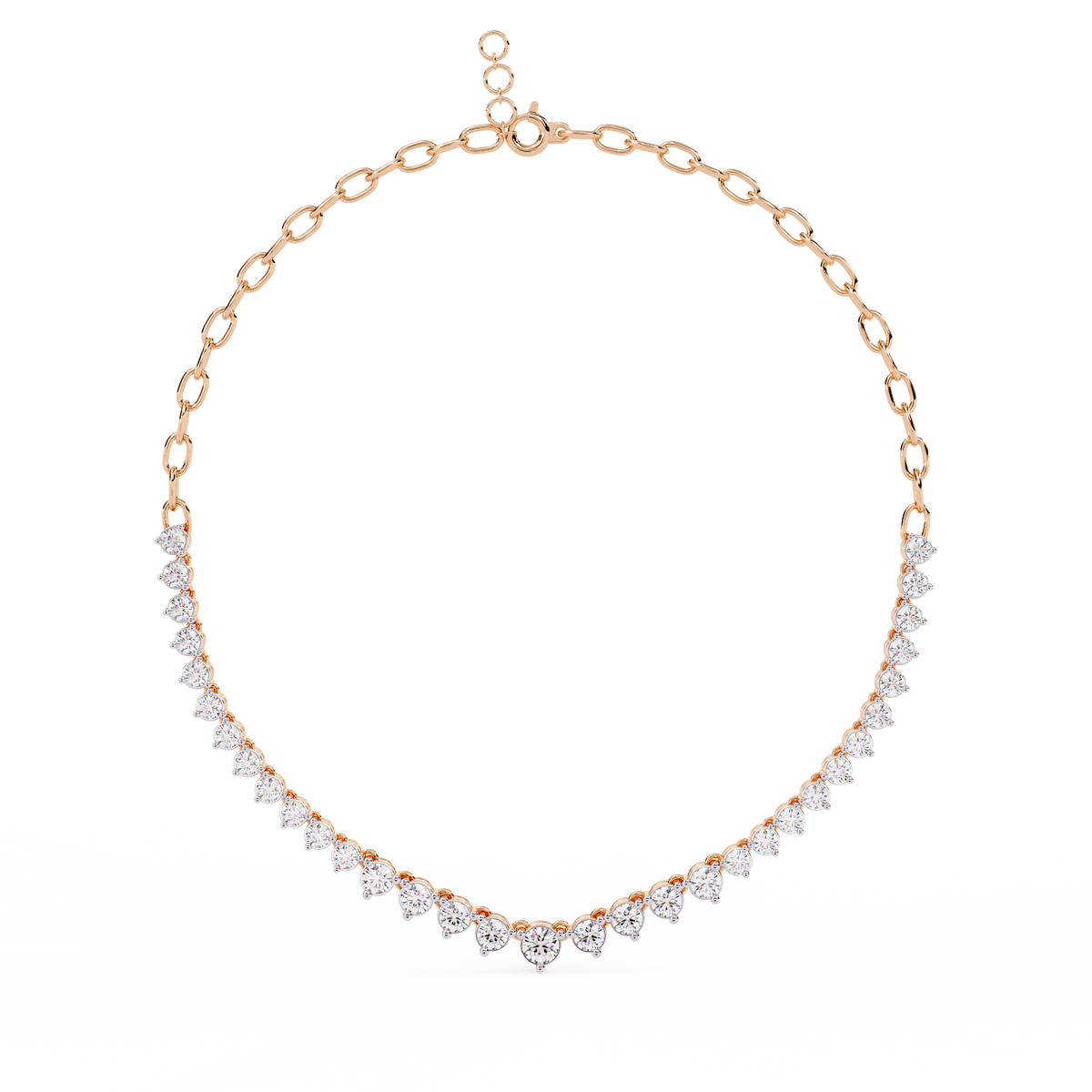 Rose Gold Crescendo Three-Prong Diamond Tennis Necklace