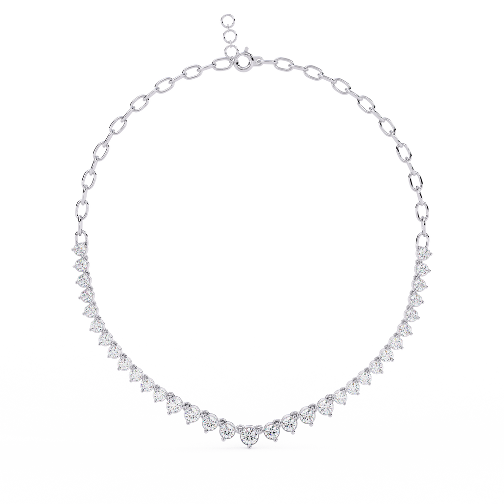 White Gold Graduated Riviera Diamond Necklace with Chain