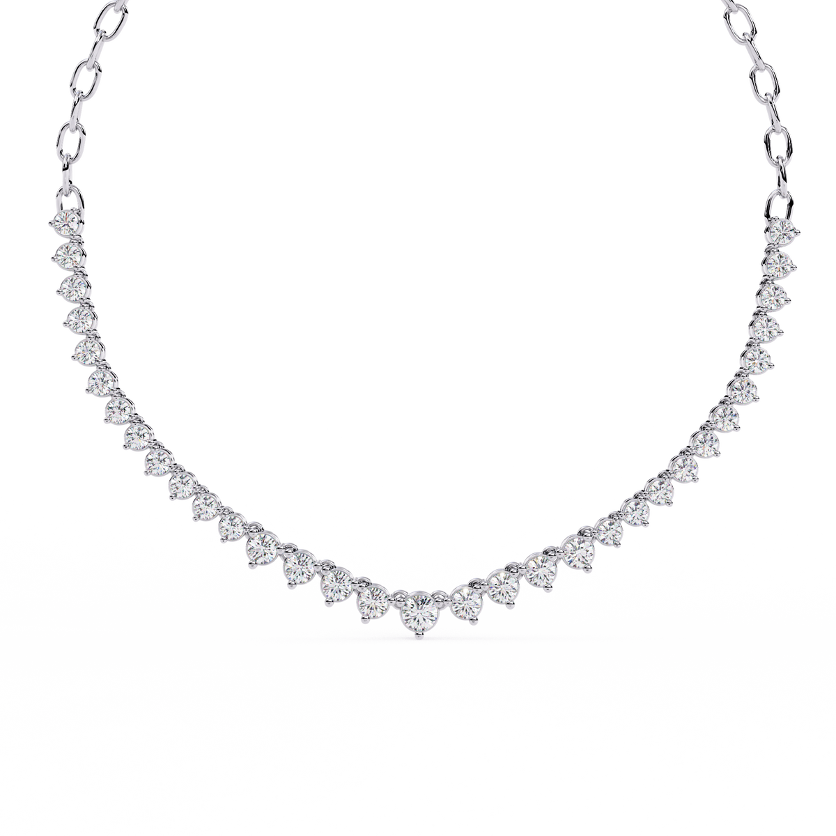 White Gold Graduated Riviera Diamond Necklace with Chain
