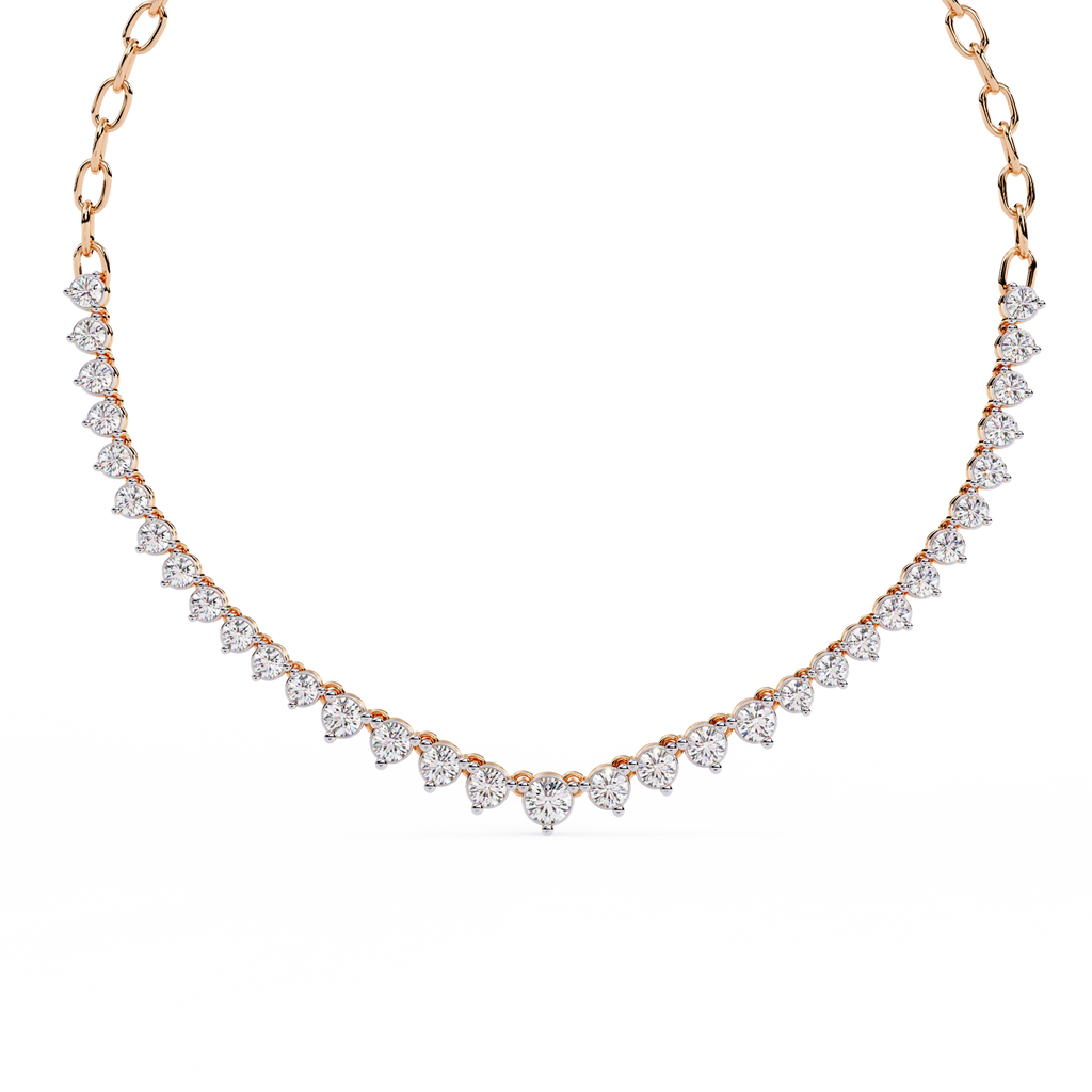 Rose Gold Crescendo Three-Prong Diamond Tennis Necklace