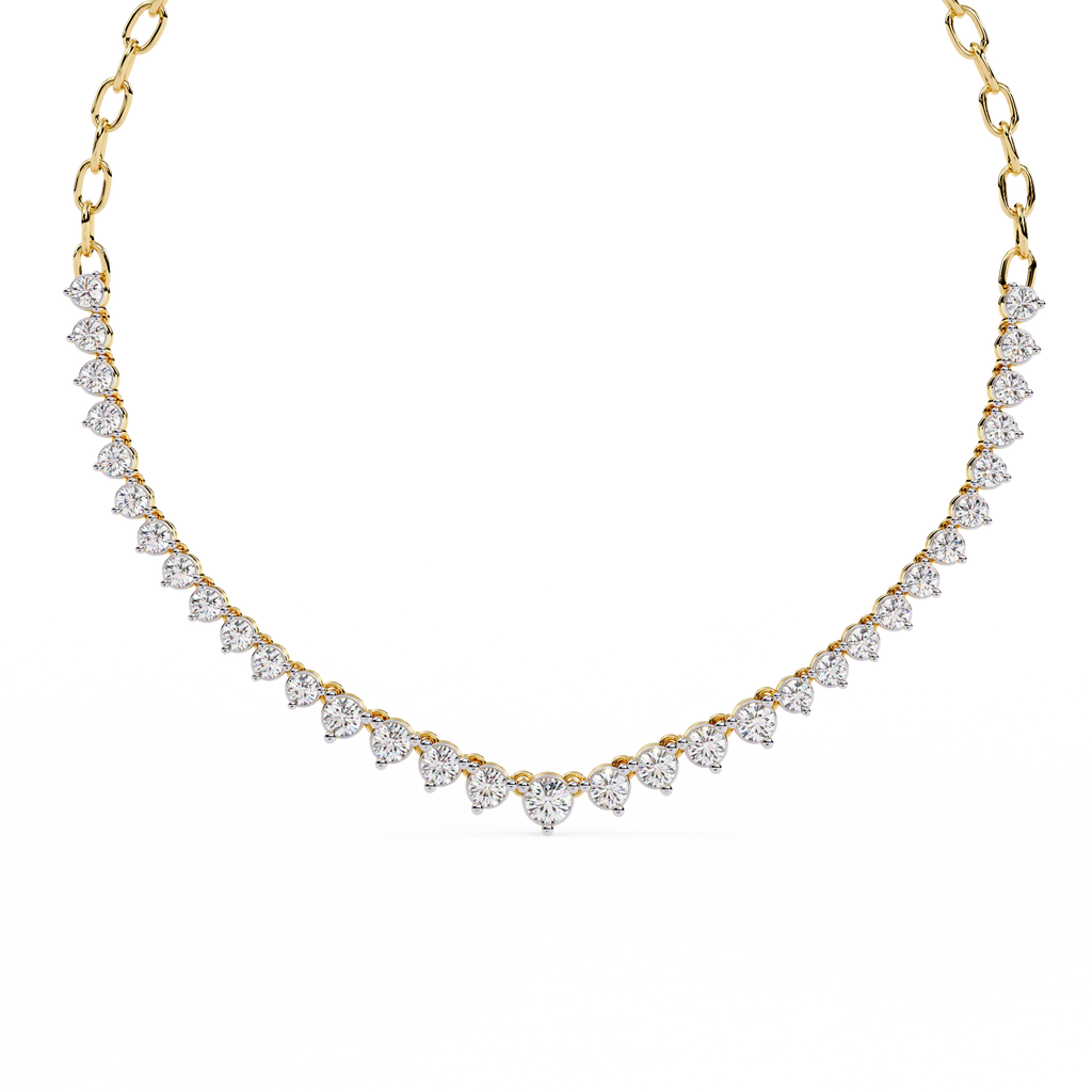 Yellow Gold Crescendo Three-Prong Diamond Tennis Necklace