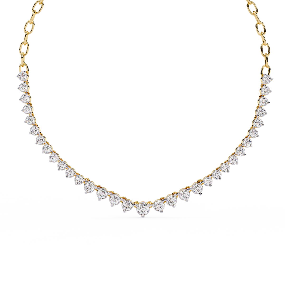 Yellow Gold Crescendo Three-Prong Diamond Tennis Necklace