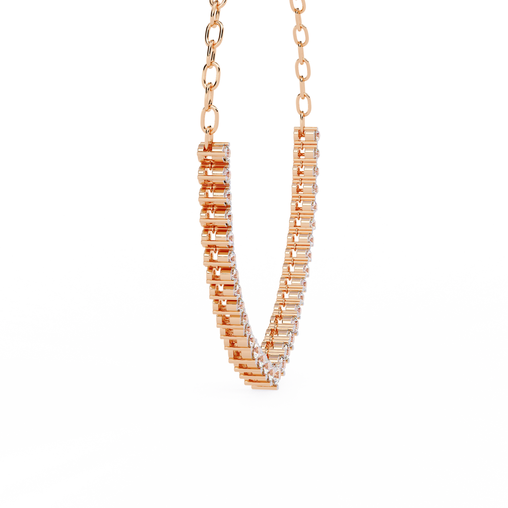 Rose Gold Crescendo Three-Prong Diamond Tennis Necklace