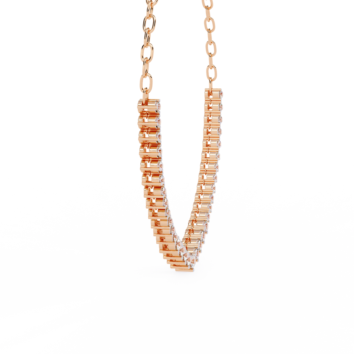Rose Gold Crescendo Three-Prong Diamond Tennis Necklace