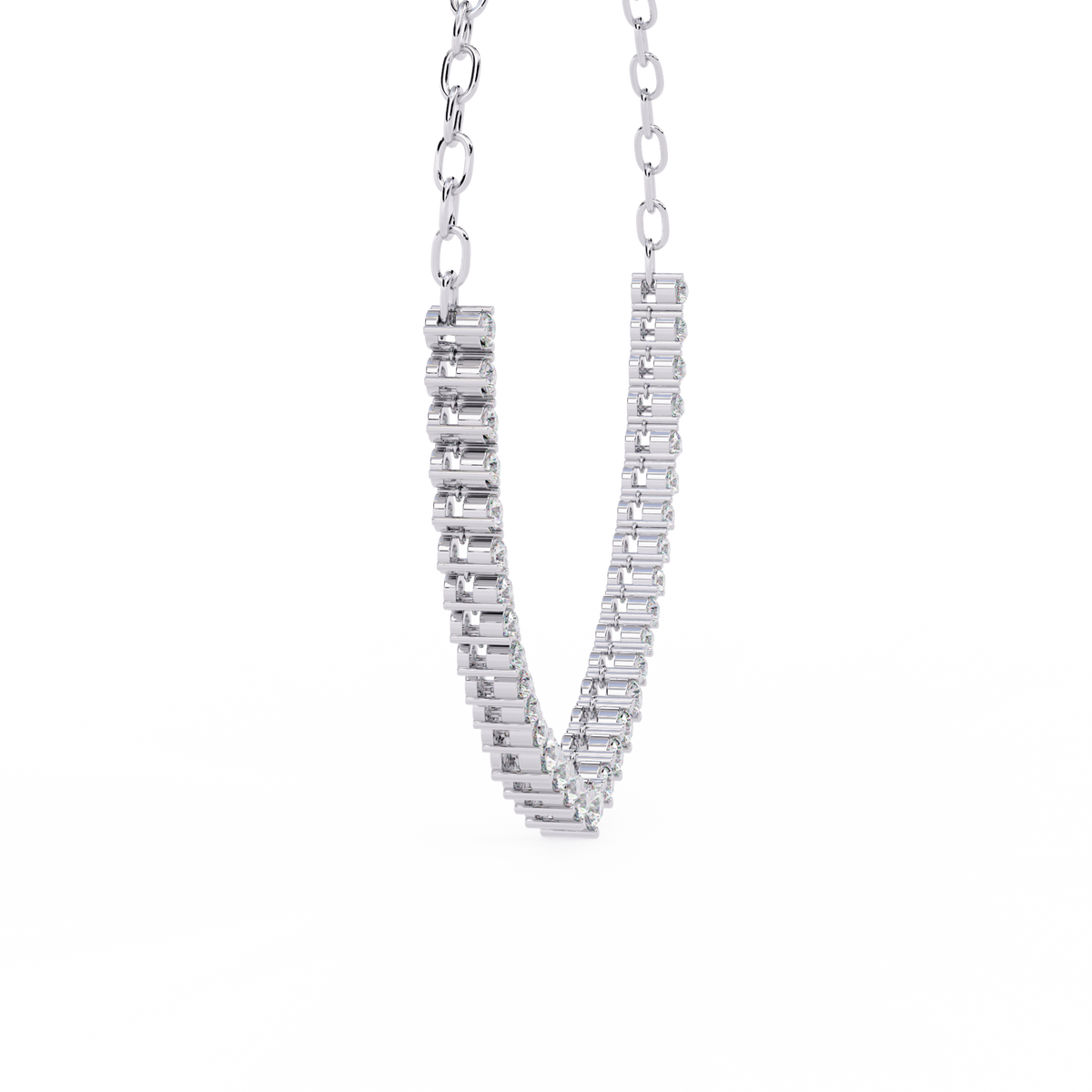 White Gold Graduated Riviera Diamond Necklace with Chain