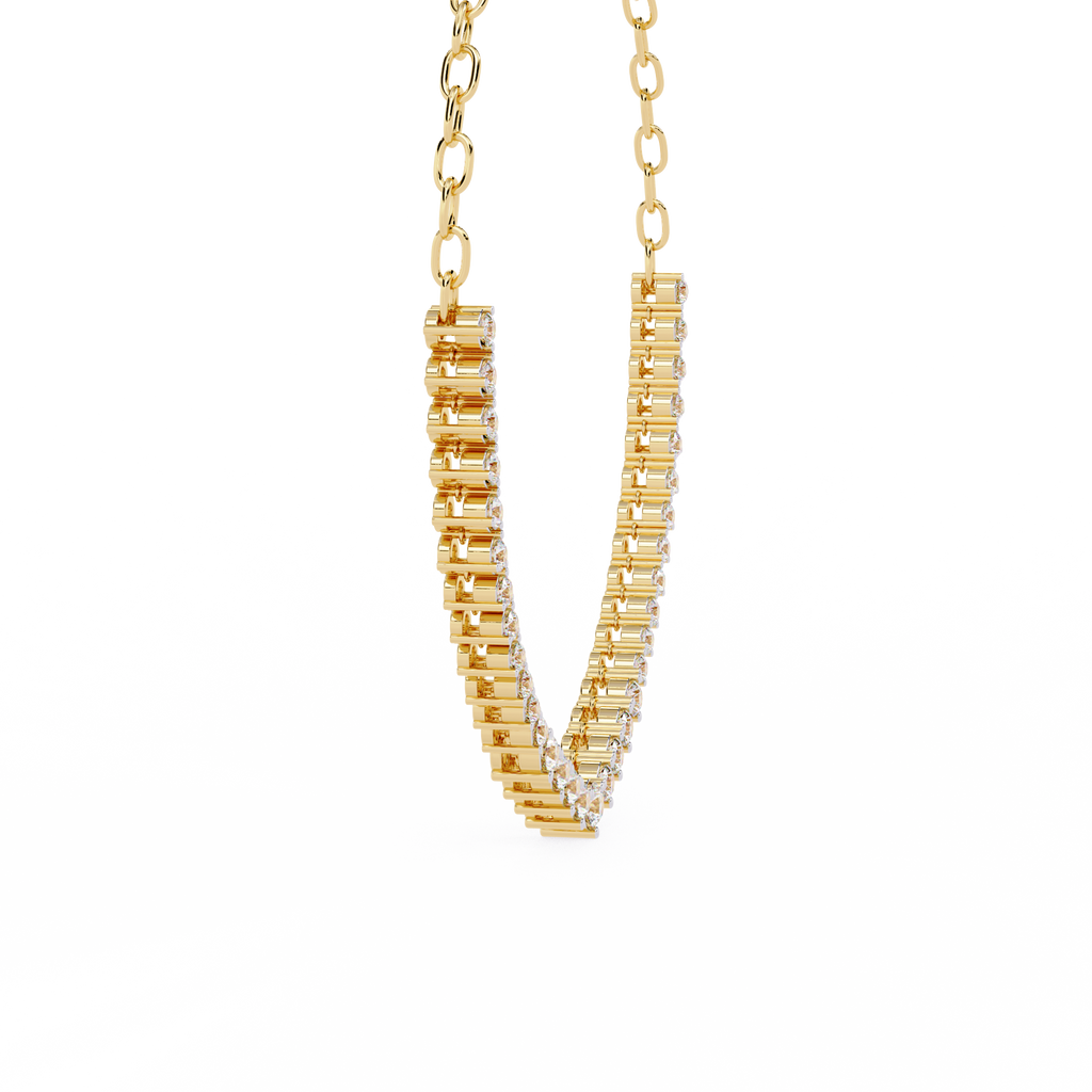 Yellow Gold Crescendo Three-Prong Diamond Tennis Necklace