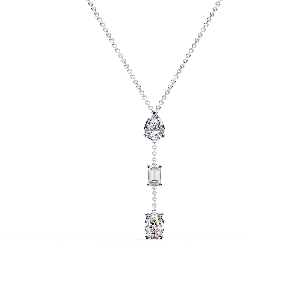 White Gold Three-Stone Mixed-Cut Diamond Drop Necklace