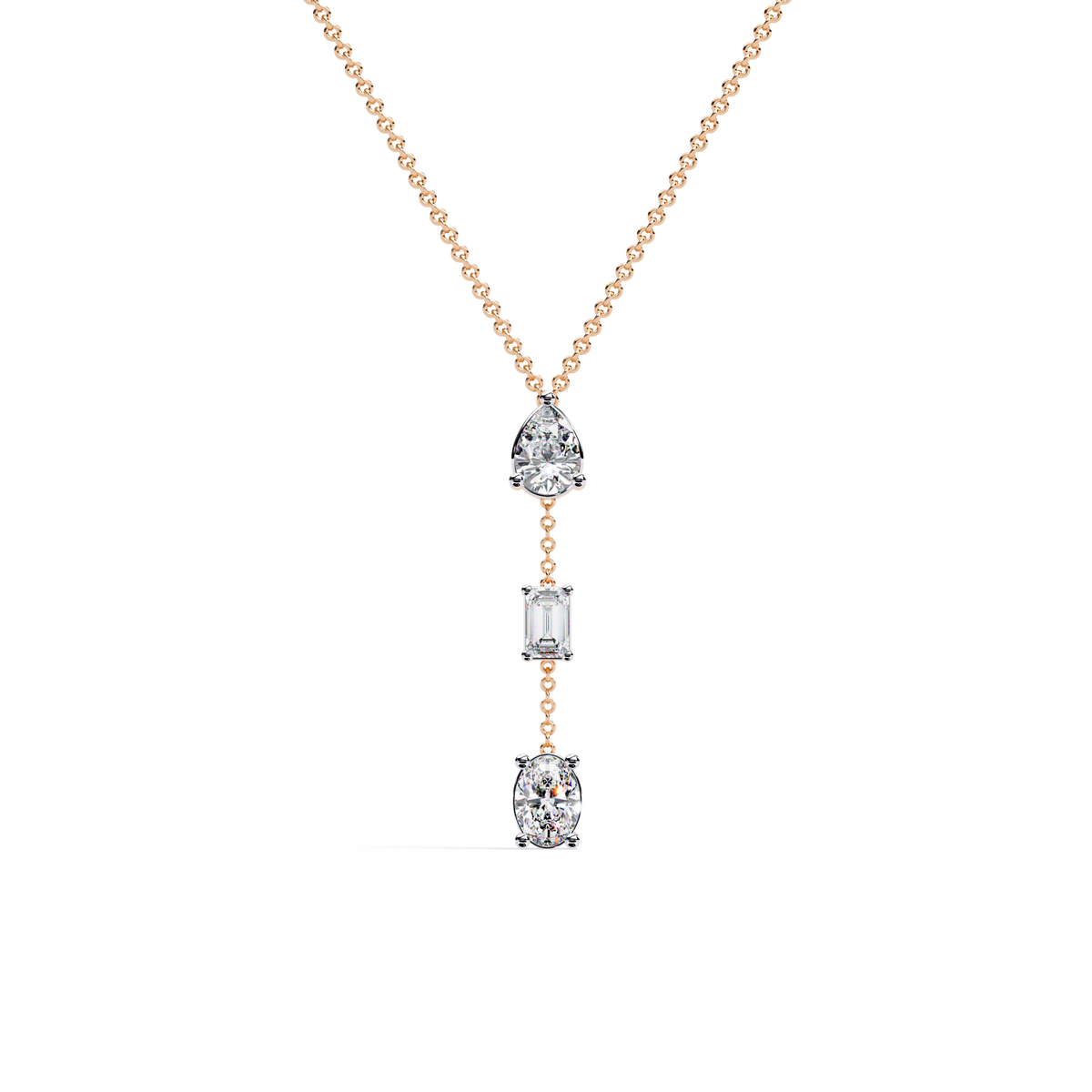 Rose Gold Trinova Multi-Shape Drop Diamond Necklace