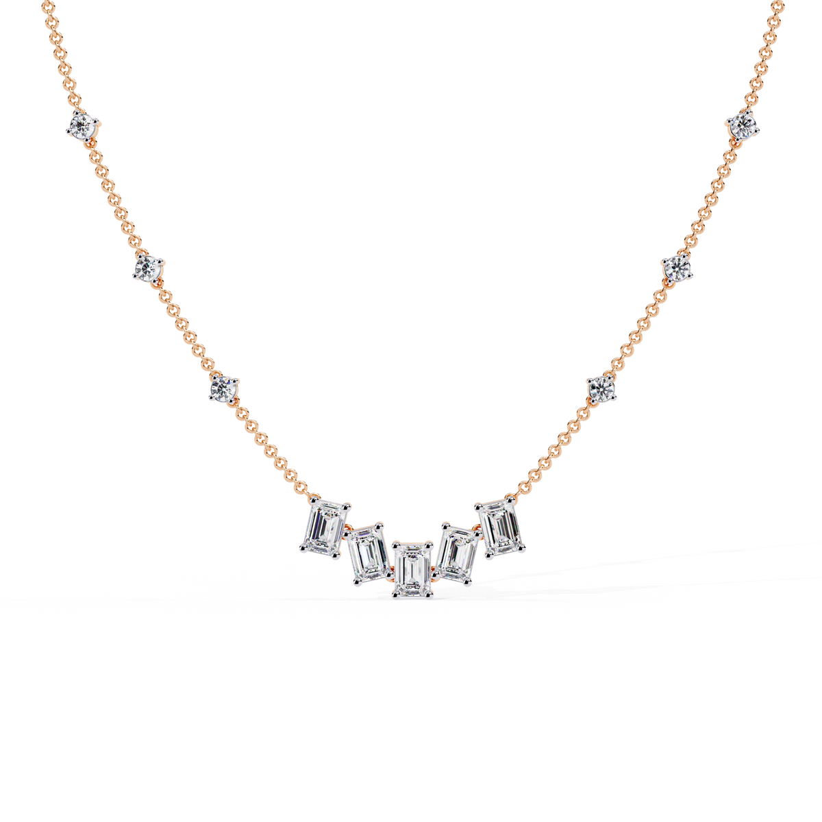 Rose Gold Empress Emerald Cut Station Diamond Necklace