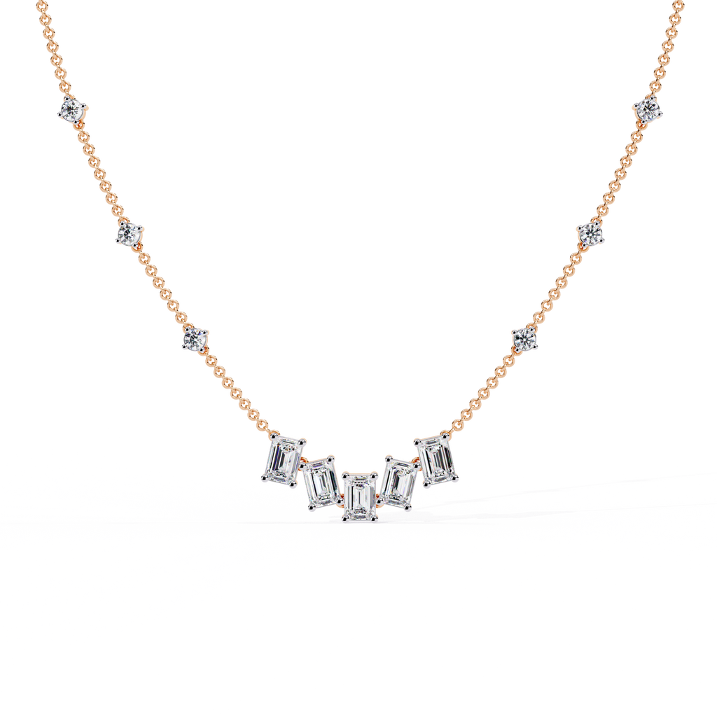 Rose Gold Empress Emerald Cut Station Diamond Necklace