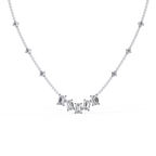 White Gold Emerald-Cut Cluster & Station Diamond Necklace