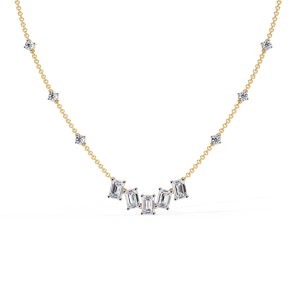 Yellow Gold Empress Emerald Cut Station Diamond Necklace
